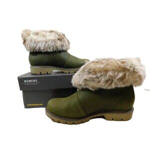 Caterpillar CAT Flurry Fur Waterproof Ankle Snow Bootie 8.5 M Dk Loden